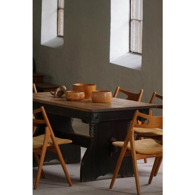 Scandinavian Rustic Folk Art Dining Table in Stained Pine, 1900s For Sale - Image 10 of 18