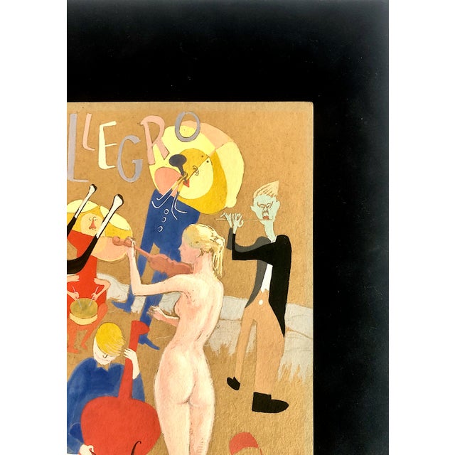 Signed Art Deco-Style Gouache Depiction of Performing Musicians For Sale - Image 4 of 8