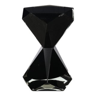 Modernist Handblown Murano Jet Black Faceted Hourglass End Table For Sale