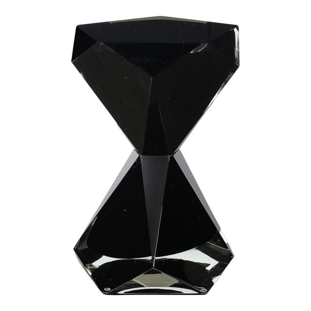 Modernist Handblown Murano Jet Black Faceted Hourglass End Table For Sale