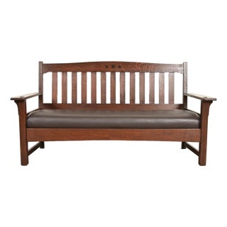 Limbert Antique Mission Oak Arts & Crafts Settle Sofa, Circa 1910 For Sale