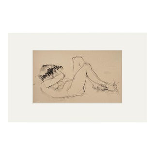 Vintage French Abstract Figure Drawing in Charcoal on Paper With Mat For Sale