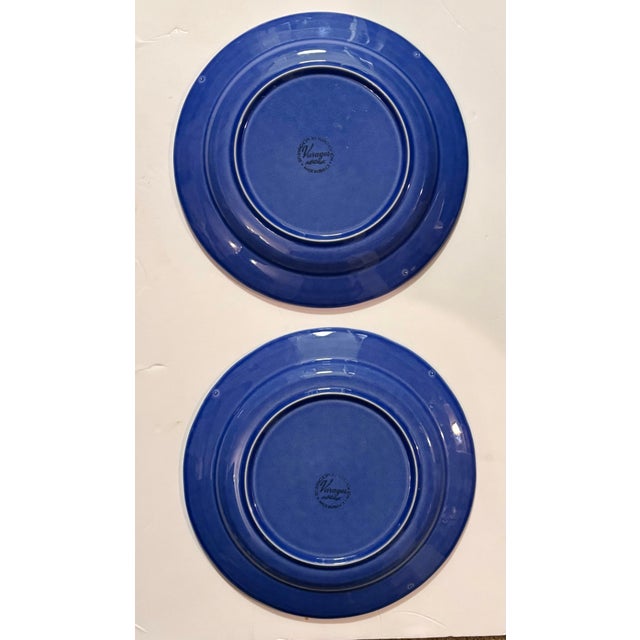 Set of 2 Varages France 11” Luberon Cobalt Blue Faience Dinner Plates – Provençal French Country For Sale - Image 9 of 11
