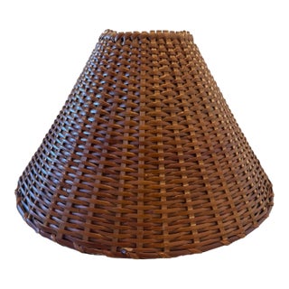 Mid-Century Modern Round Hand-Woven Rattan, Wicker Lined Fabric Lamp Shade For Sale
