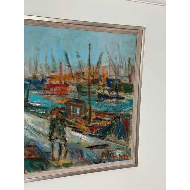Eric With, Port of Gothenburg, 1960s, Oil on Canvas, Framed For Sale - Image 14 of 18