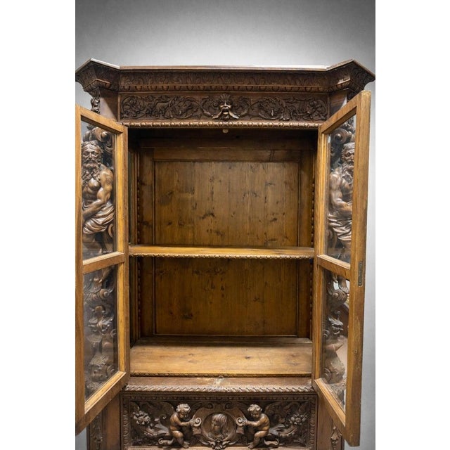 Luigi Frullini Attributed Carved Italian Bookcase Bookshelf Vitrine Circa 1870 For Sale - Image 4 of 11