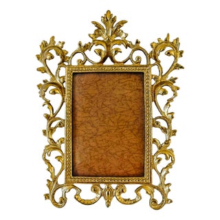 Mid 20th Century Cast Brass Rococo Style Ornate Wall Hanging Photo Frame For Sale