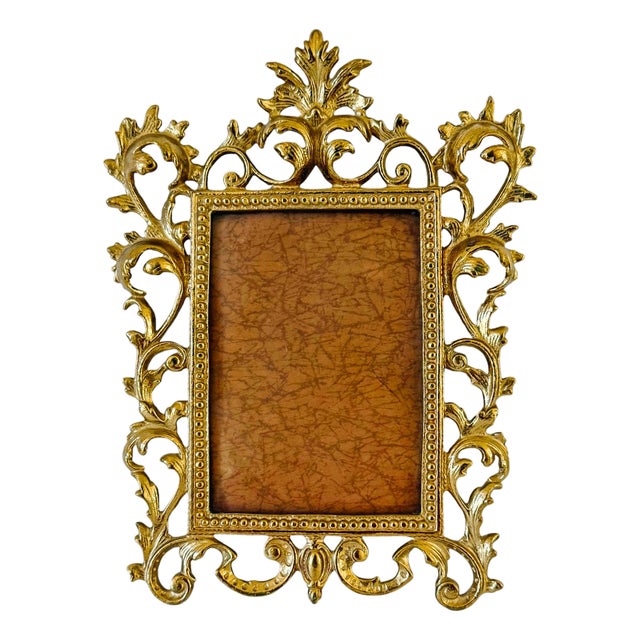 Mid 20th Century Cast Brass Rococo Style Ornate Wall Hanging Photo Frame For Sale