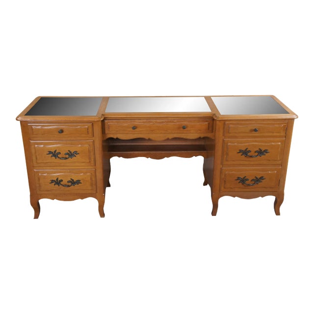 Mid 20th Century Mid Century Country French Provincial Mirrored Vanity Desk For Sale