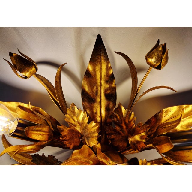Floral Ceiling Light in Gilded Metal, Italy, 1970s For Sale - Image 6 of 15