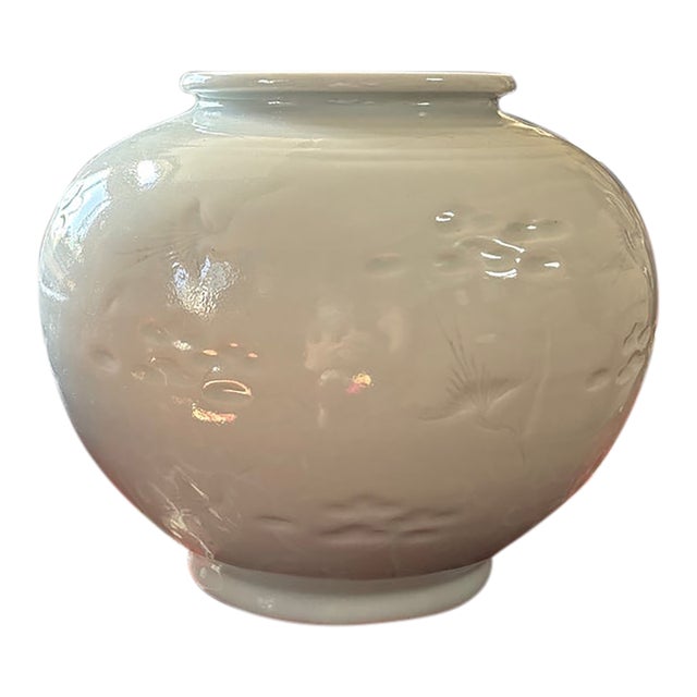 1960s Korean Celadon Crane & Clouds “Moon/Plum” Jar For Sale