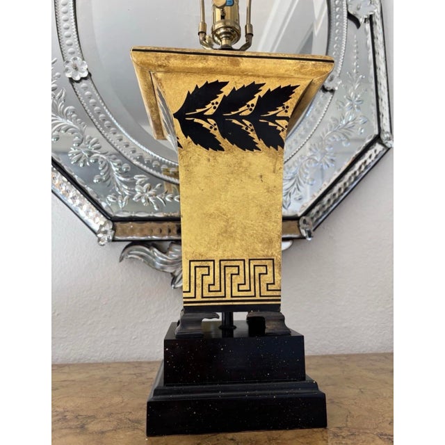 Vintage Black Frederick Cooper Neoclassical Table Lamp Gold Laurel & Greek Key - Hollywood Regency Empire Style For Sale - Image 9 of 12