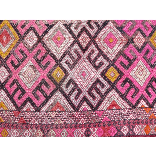 Mid 20th Century 60s Vintage Handmade Turkish Pink Kilim Jejim Boho Area Rug For Sale - Image 10 of 11
