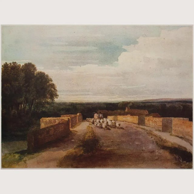 An excellent vintage full-color print after watercolor painting "Landscape with Returning Herd" by English painter David...