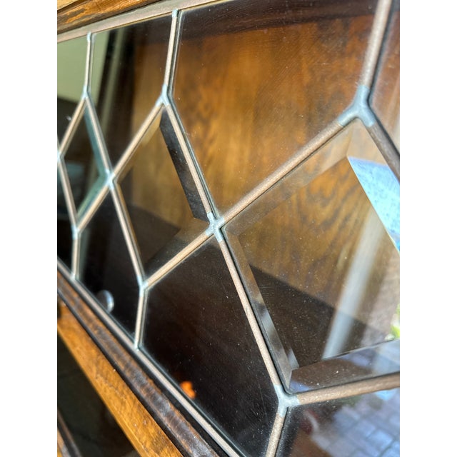 Mid Century Oak Wood Barrister Bookcase Lawyers Four Shelves Glass Doors Antique Vintage For Sale - Image 11 of 12