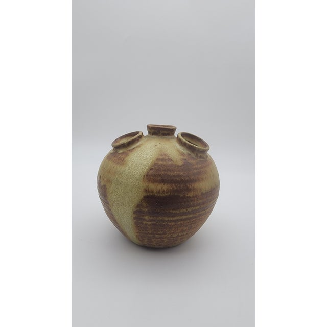 Brown Mid 20th Century Studio Pottery Bud Vase With 4 Openings For Sale - Image 8 of 12