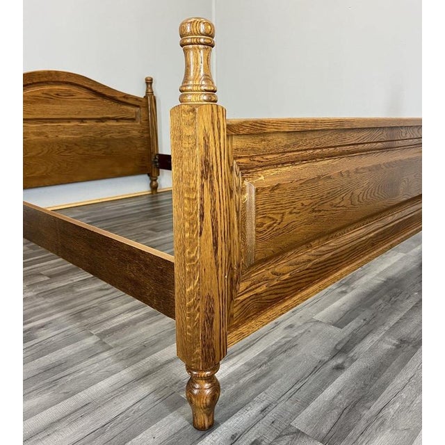 Vintage French Louis XVI Style Oak Double Bed Frame with Carved Headboard For Sale - Image 11 of 13