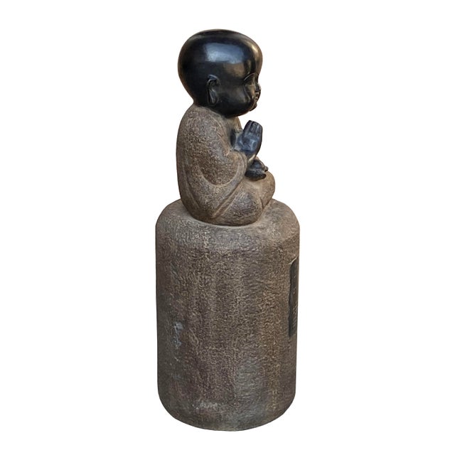 Chinese Oriental Stone Sitting Zen Pole Stand Lohon Monk Figure Chairish