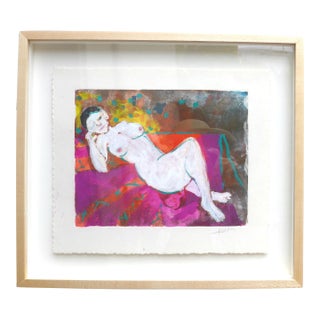 "Reclining French Nude" Contemporary Figurative Nude Mixed-Media Painting by Listed Artist Martha Holden For Sale