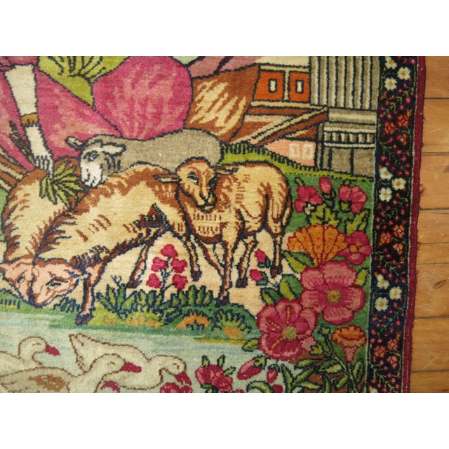 Expressionism Early 20th Century Zabihi Collection Pictorial Lavar Kerman Rug Mat - 2' x 2'8" For Sale - Image 3 of 7