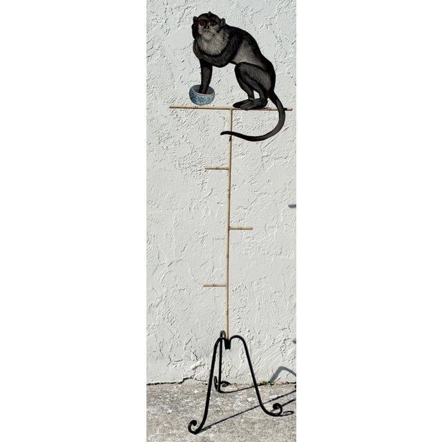 Mid 20th Century Tole Monkey with Chinese Export Bowl Towel Rack For Sale - Image 5 of 12