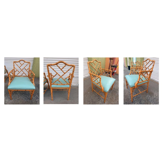 Chestnut Set of Four Vintage Century Faux Bamboo Dining Armchairs in the Chinese Chippendale Style For Sale - Image 8 of 9