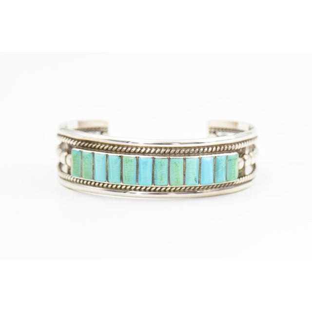 Native American Late 20th Century Vintage Southwestern Turquoise Sterling Silver Cuff Bracelet For Sale - Image 3 of 7