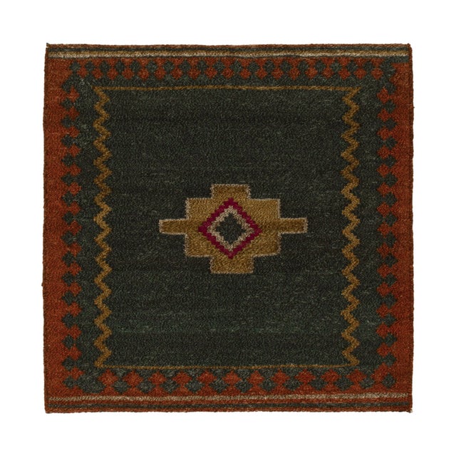 Textile 1950s Vintage Sofreh Kilim Rug in Green-Blue With Gold Tribal Medallion Pattern For Sale - Image 7 of 7