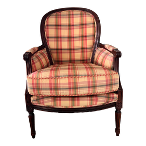 Vintage Madras Plaid Silk Upholstered Accent Chair Made by Owners Select HighPoint North Carolina, Pink Plaid Silk Chair Custom Made