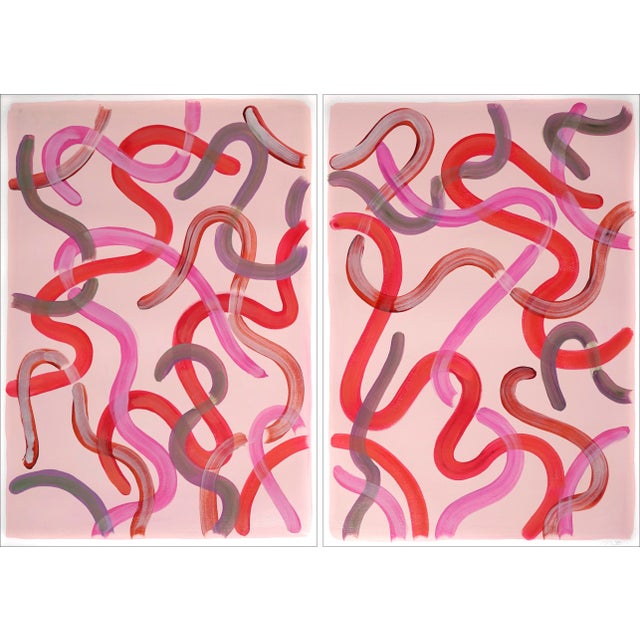 2022 "Red Lipstick Curves" Diptych Acrylic Painting on Watercolor Paper by Natalia Roman - Set of 2 For Sale - Image 10 of 10