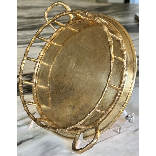 Made in India Solid Brass Bamboo Motif Petite Serving Tray For Sale - Image 15 of 15