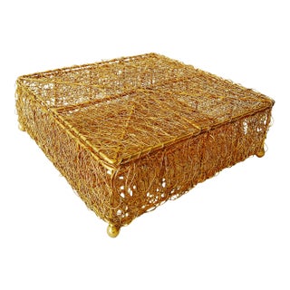Vintage Metal Wire Mesh Storage Box With Lid For Sale