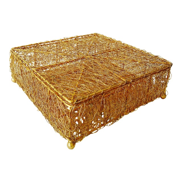 Vintage Metal Wire Mesh Storage Box With Lid For Sale