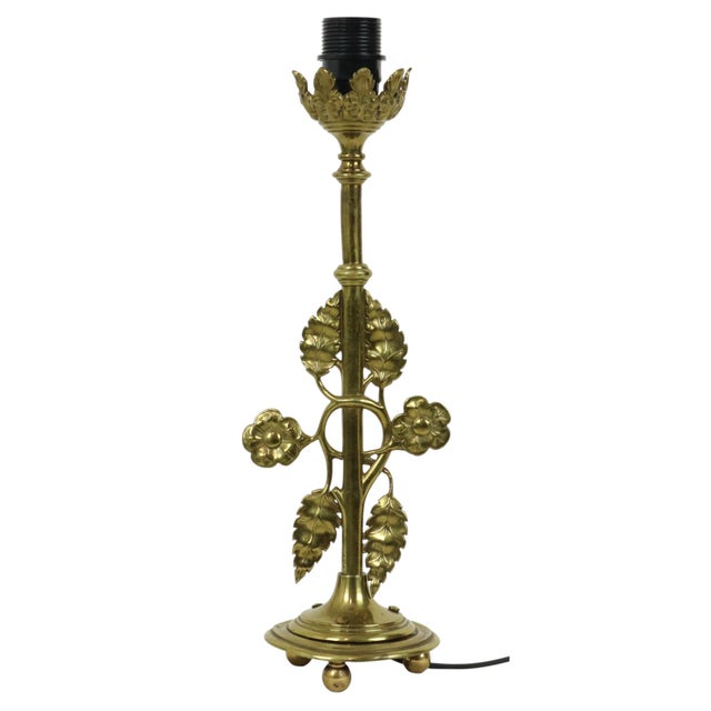Gold Art Nouveau Style Floral Table Lamp in Brass, 1950s For Sale - Image 8 of 16