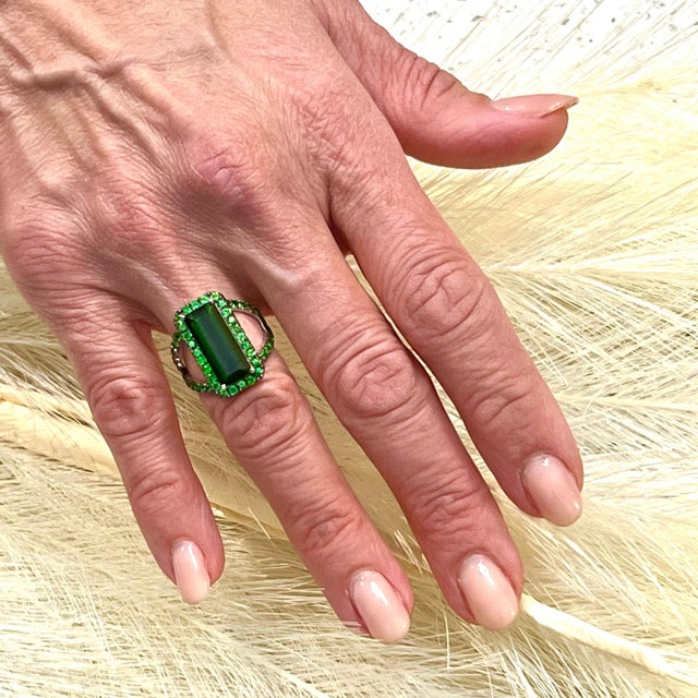 Natural Tourmaline Tsavorite Ring 7 14k Gold 6.77 TCW Certified For Sale - Image 9 of 11