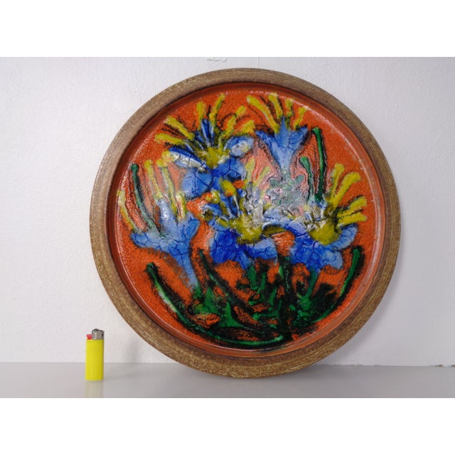Large Glazed Flower Studio Ceramic Wall Plaque, Germany, 1970s For Sale - Image 4 of 12