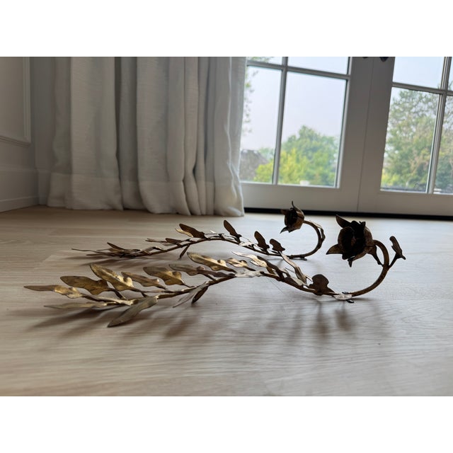 Vintage Italian Gilt Tole Oak Leaf Wall Candle Sconces, Pair For Sale In Chicago - Image 6 of 6