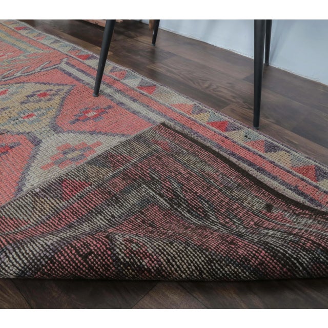Textile Vintage Natural Pink Turkish Hand-Knotted Herki Runner For Sale - Image 7 of 8