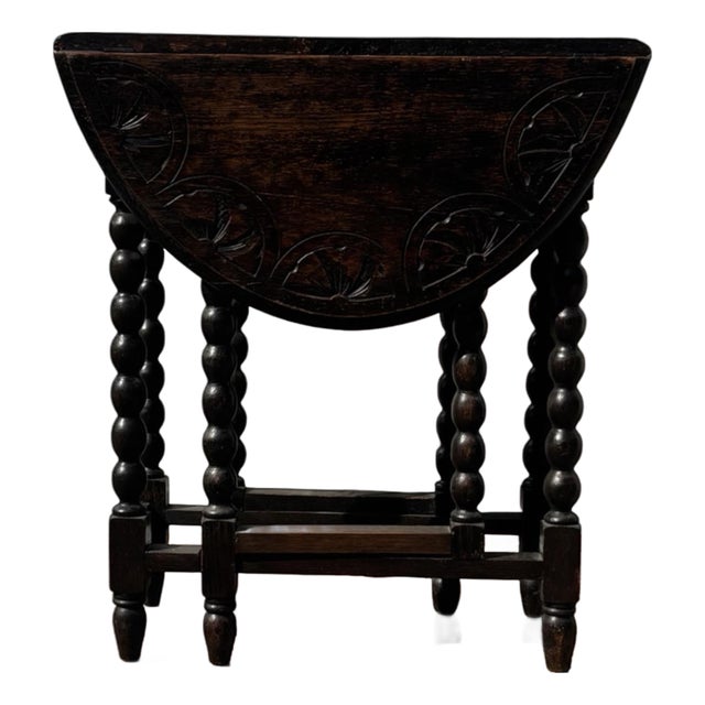 English Arts & Crafts Oak Barley Twist Gateleg Drop Leaf Table For Sale