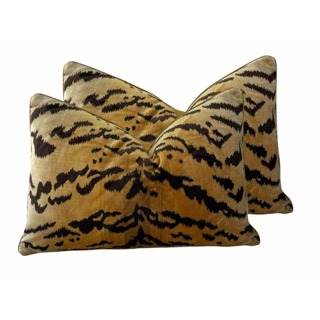 Mid-Century Modern Early 21st Century Scalamandre Italian Velvet Tiger Print Pillows- a Pair For Sale - Image 3 of 4