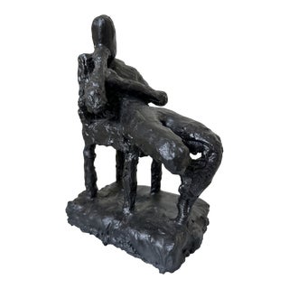Vintage Signed Brutalist Sculpture of Seated Male Figure For Sale
