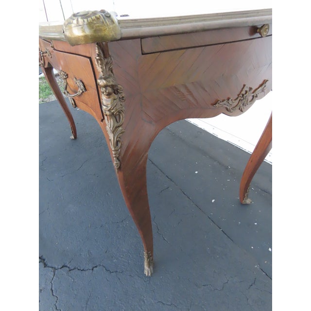 French Late 1800s Large Inlay Leather Top Partner Extension Desk 6431 For Sale - Image 14 of 18
