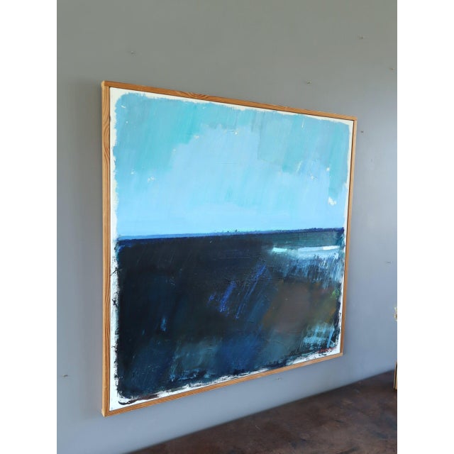 1973 Modernist 'Blue Divide' Vintage Swedish Original Abstract Landscape Oil Painting, Framed For Sale - Image 4 of 14