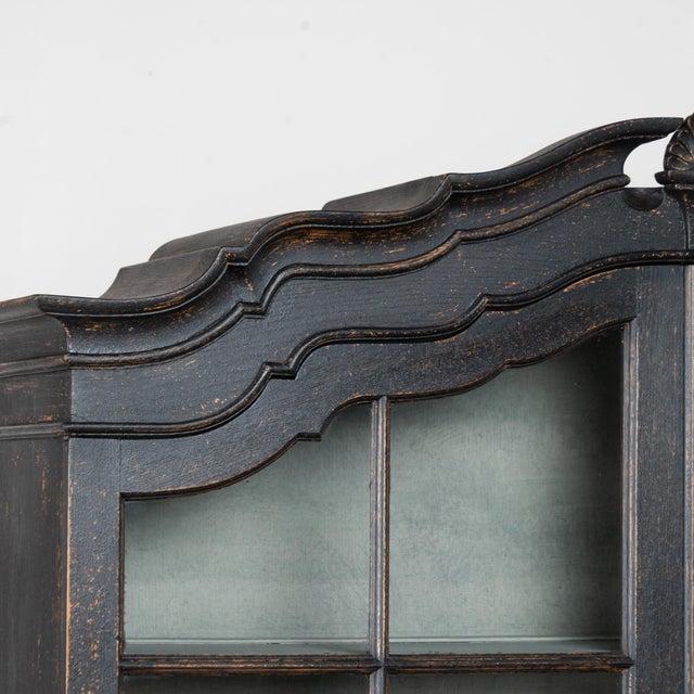 19th Century Danish Black Painted Oak Display Cabinet Vitrine Bookcase For Sale - Image 4 of 16