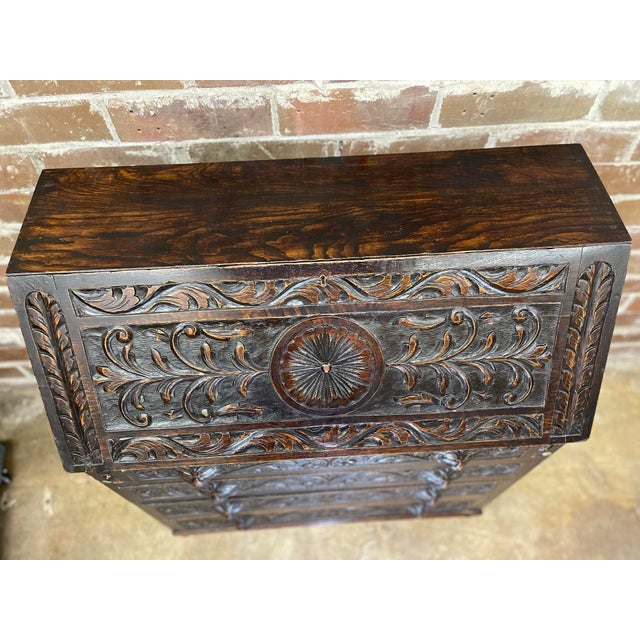 English 1920s English Oak Carved Slant-Front Desk For Sale - Image 3 of 6