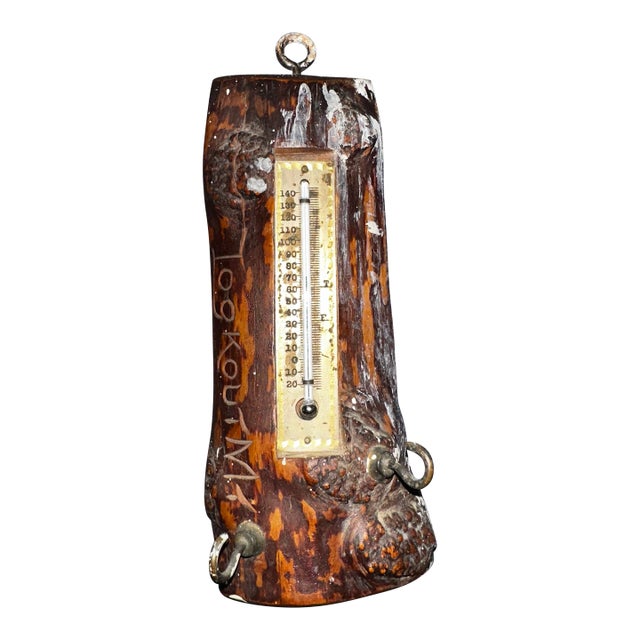 Antique Primitive Wooden Thermometer Dated July 27 1901 | Rustic Folk Art Cabin Decor | Early Americana For Sale