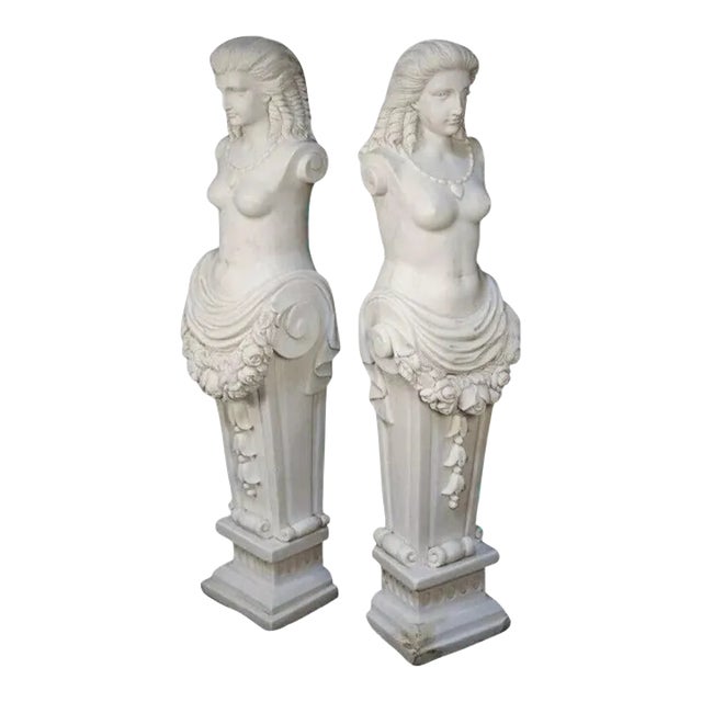 Early 20th Century Neoclassical Style Carved Italian Carrara Marble Female Torso Statues - a Pair For Sale