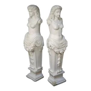 Early 20th Century Neoclassical Style Carved Italian Carrara Marble Female Torso Statues - a Pair