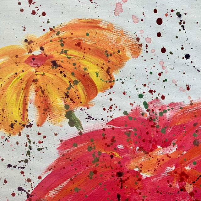 Red Abstract Red & Pink Flowers on a White Background - Unique Original Art by Contemporary British Artist, 2006 For Sale - Image 8 of 13