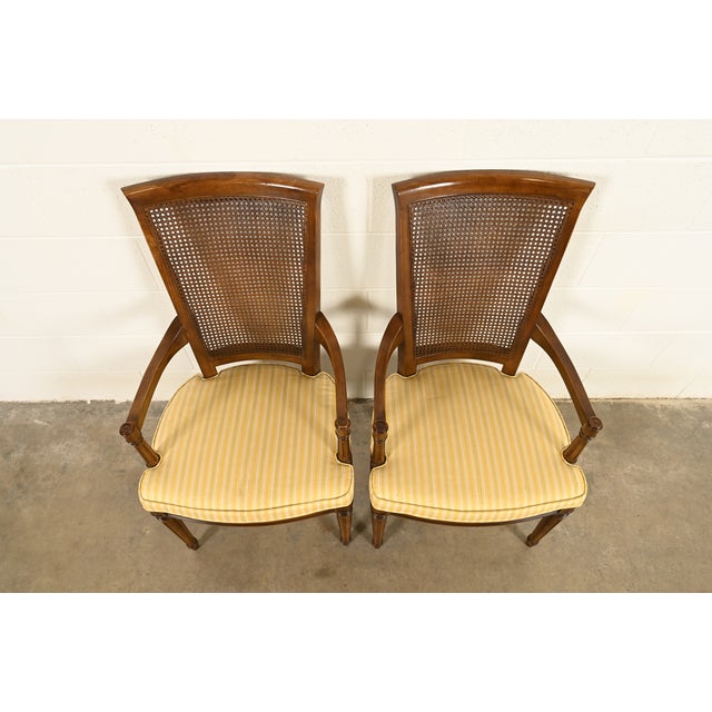 1970s Henredon French Regency Louis XVI Carved Walnut Cane Back Armchairs, Pair For Sale - Image 5 of 16